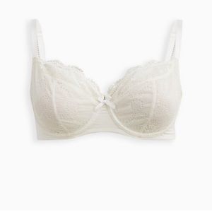 Unlined Demi bra with lace - mesh ivory